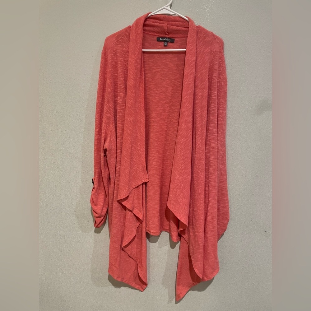 Laurel Grey Coral-Pink Open Drape Cardigan